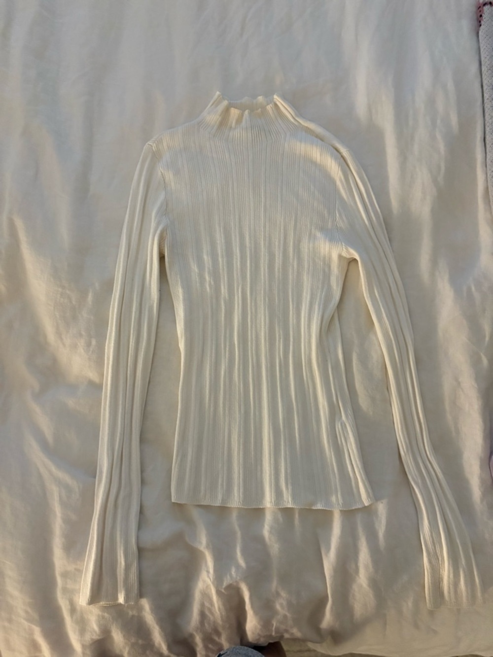 Abercrombie & Fitch Cream Ribbed Mock Neck Long Sleeve Top